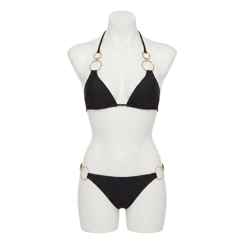 NEW STEVE MADDEN double ring triangle bikini top in raven black